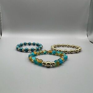 Elegant Gold and Blue Beaded Bracelet Set - Handmade #B0117T